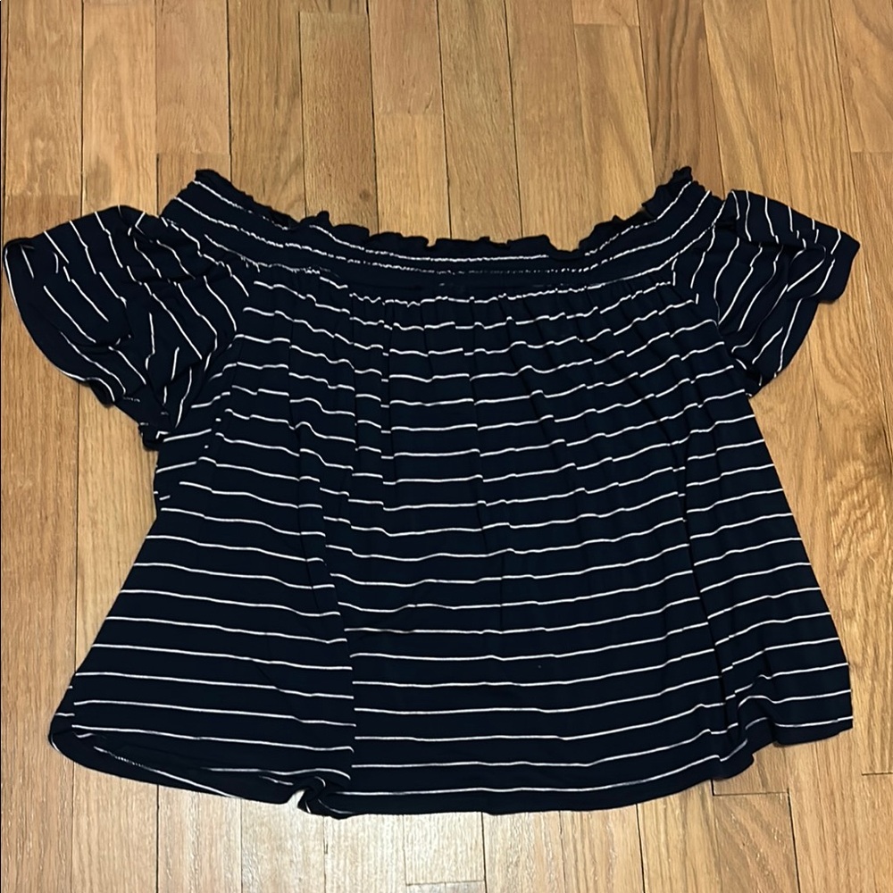🚨 SO Striped Off-Shoulder Navy Swing Top XXL